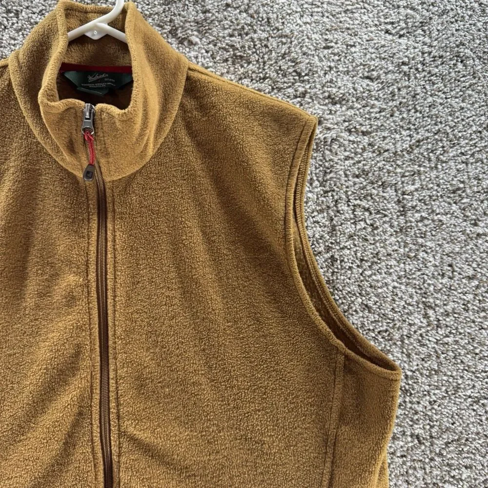 Woolrich Vest Mens Large Brown Full Zip Fleece Pockets Outdoors Hiking‎ Chicory